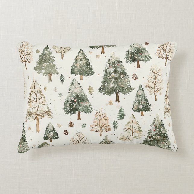 Green Cream Christmas Trees Decorative Cushion (Front)