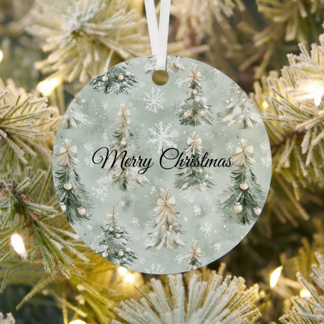 Green Cream Christmas Trees Snowflakes Metal Tree Decoration (Insitu)