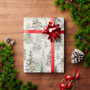 Green Cream Christmas Trees Wrapping Paper
