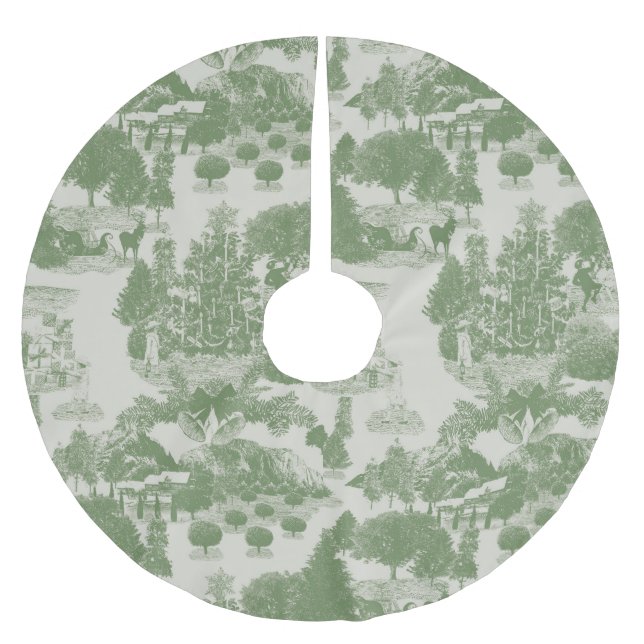 Green Cream Christmas Winter Wonderland Brushed Polyester Tree Skirt (Front)