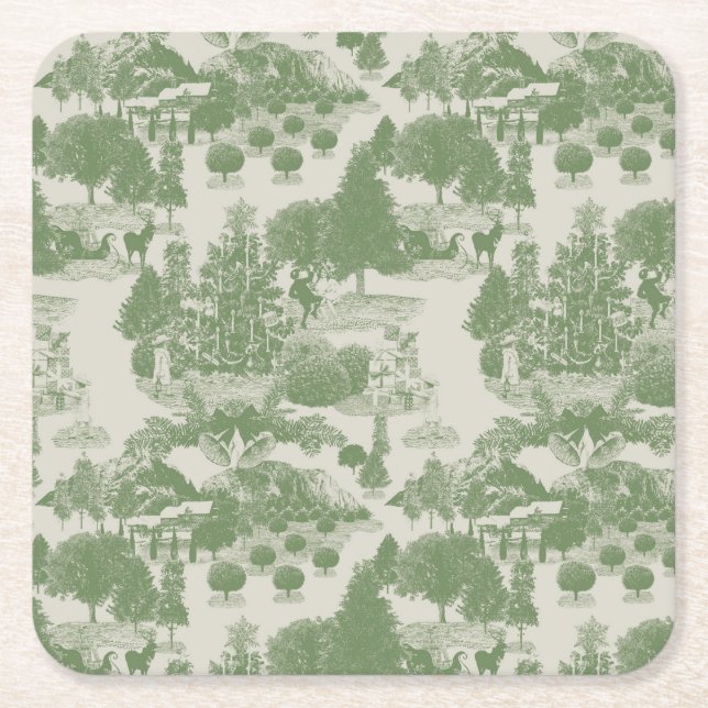 Green Cream Christmas Winter Wonderland Square Paper Coaster (Front)