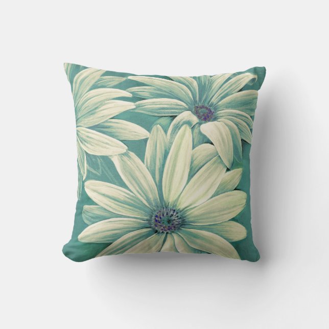 Green cream daisy osteospermum throw pillow (Front)