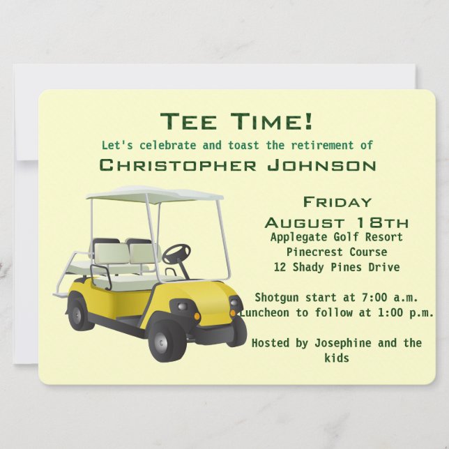 Green Cream Golf Cart Retirement Party Invitation (Front)