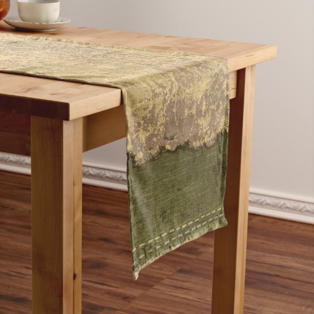 Green Cream Grunge Short Table Runner (In Situ)