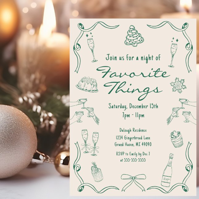 Green & Cream Hand Drawn Doodle Christmas Invitation (Creator Uploaded)