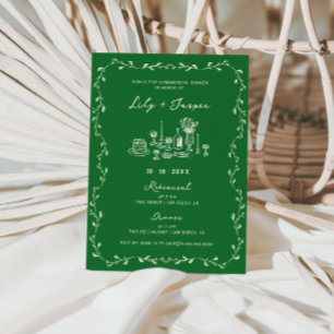 Green Cream Hand Drawn Rehearsal Dinner Invitation