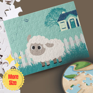 Green Cream Illustrative Cartoon Anime Sheep  Jigsaw Puzzle