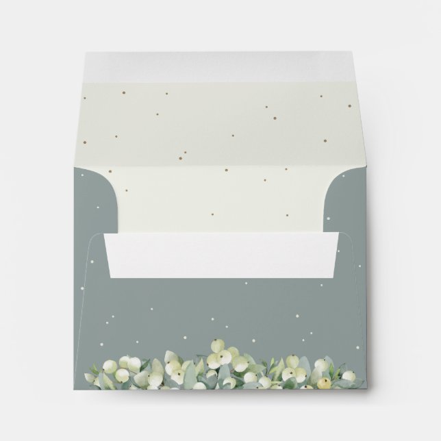 Green/Cream Inner Snowberry+Eucalyptus Wedding A2 Envelope (Back (Bottom))