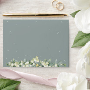 Green/Cream Inner Snowberry+Eucalyptus Wedding A7 Envelope