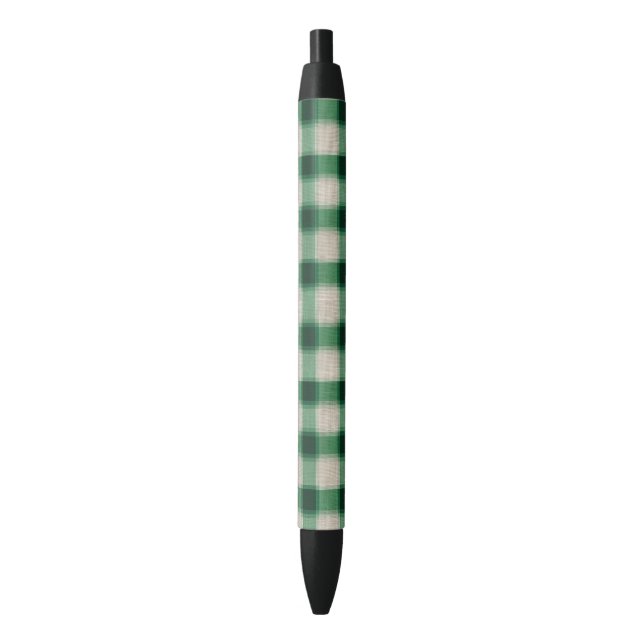 Green Cream Plaid Black Ink Pen (Front Vertical)