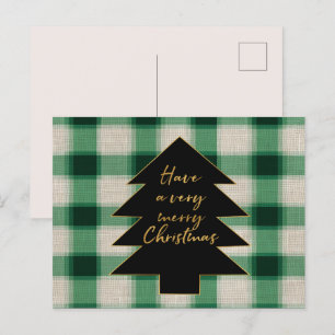 Green Cream Plaid Christmas Tree Holiday Postcard
