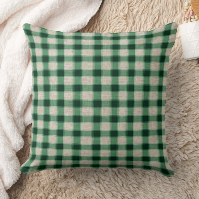 Green Cream Plaid Cushion (Blanket)