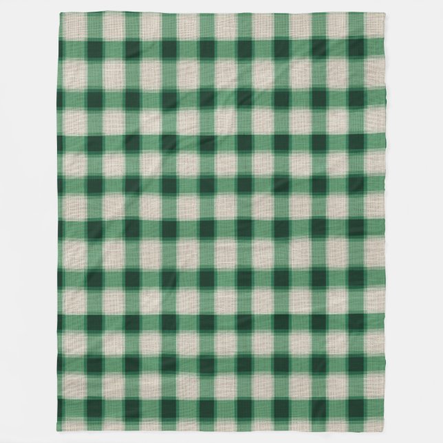 Green Cream Plaid Fleece Blanket (Front)