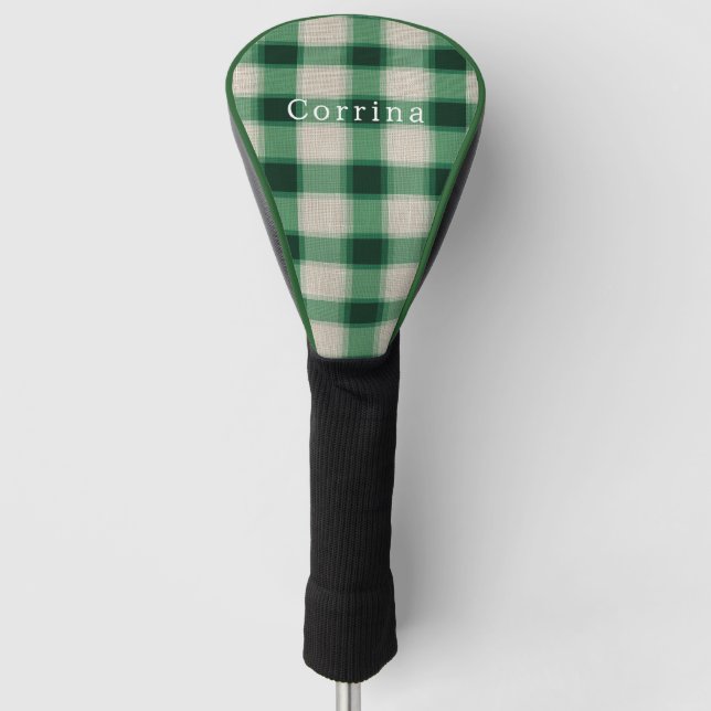 Green Cream Plaid Golf Head Cover (Front)