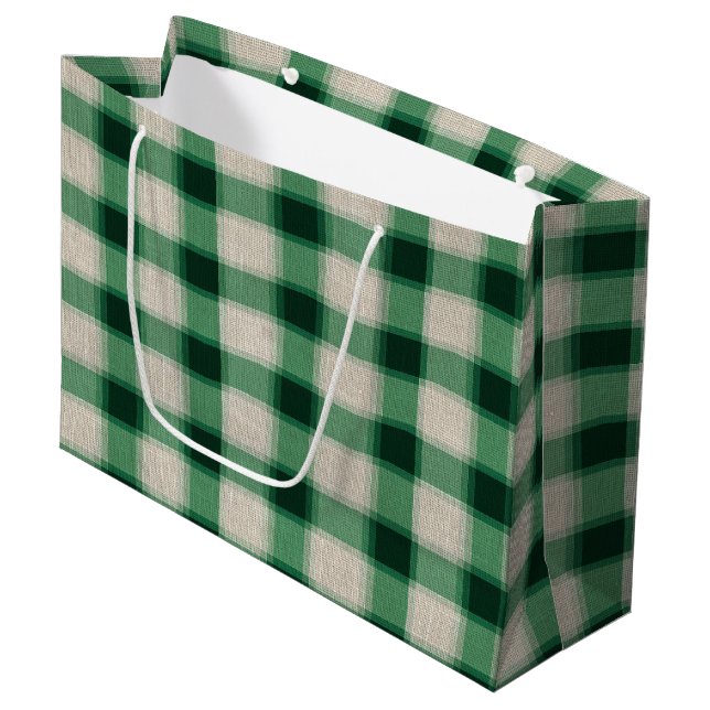 Green Cream Plaid Large Gift Bag (Front Angled)