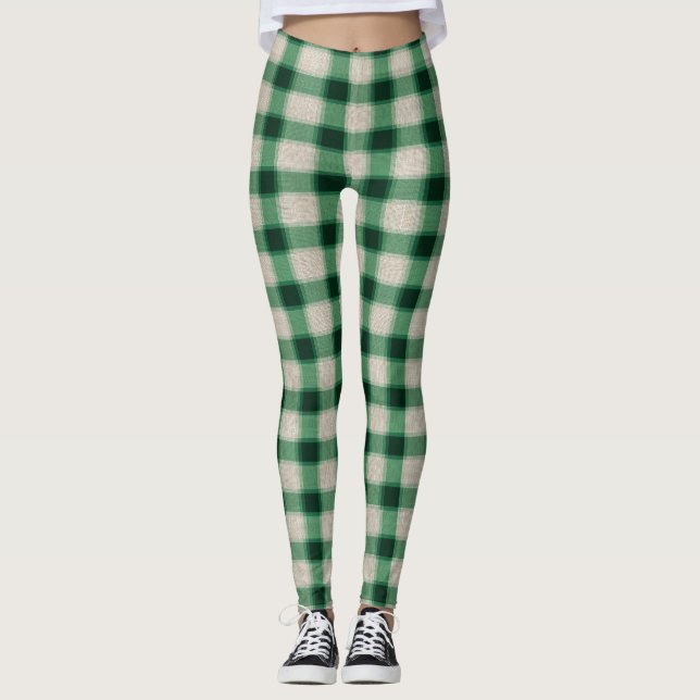 Green Cream Plaid Leggings (Front)
