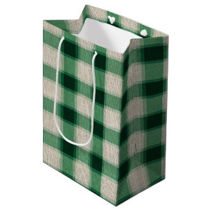 Green Cream Plaid Medium Gift Bag