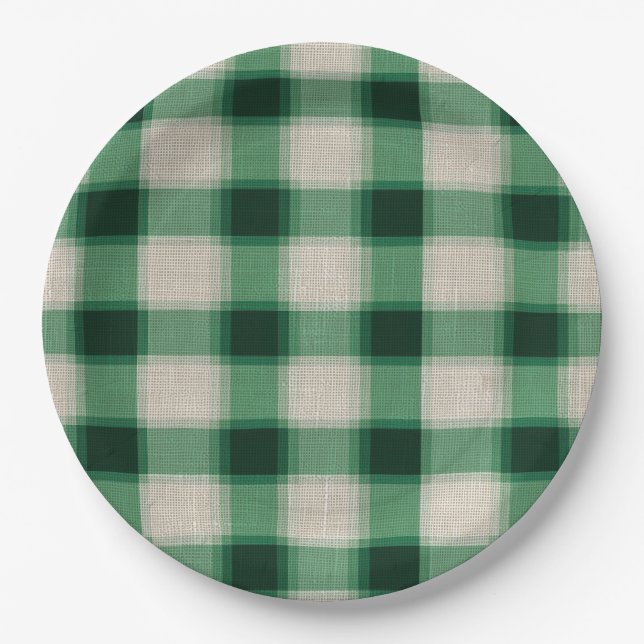 Green Cream Plaid Paper Plate (Front)