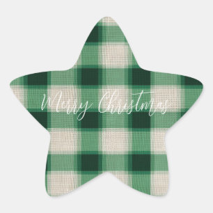 Green Cream Plaid Star Sticker