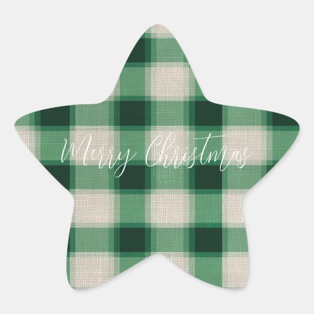 Green Cream Plaid Star Sticker (Front)