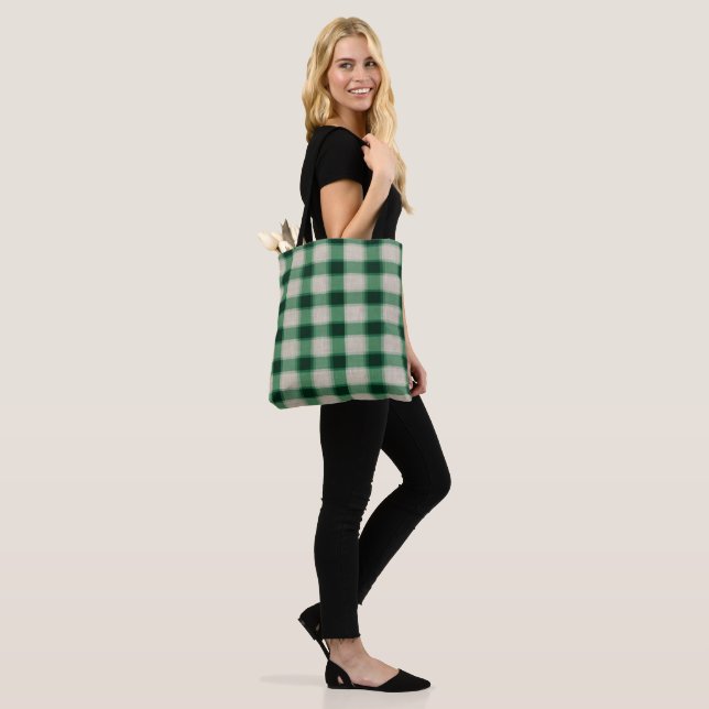 Green Cream Plaid Tote Bag (On Model)