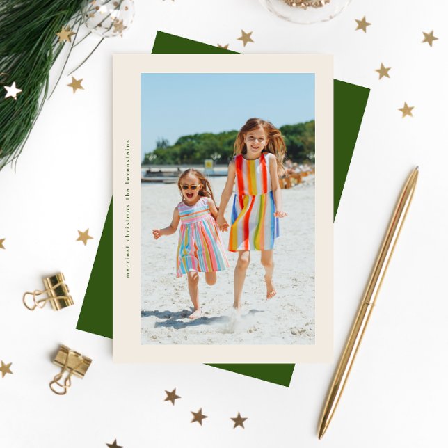 Green Cream Simple Side Ways Christmas Photo Frame Holiday Card (Creator Uploaded)