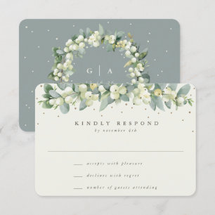 Green/Cream Snowberry+Eucalyptus Garland Wedding RSVP Card