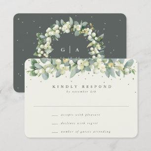 Green/Cream Snowberry+Eucalyptus Garland Wedding RSVP Card
