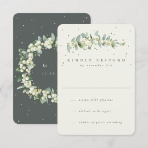 Green/Cream Snowberry+Eucalyptus Wedding RSVP Card