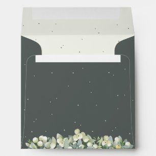 Green/Cream Snowberry+Eucalyptus Wedding Square Envelope