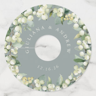 Green/Cream Snowberry & Eucalyptus Winter Wedding Wine Glass Tag