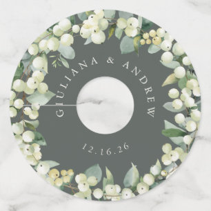 Green/Cream Snowberry & Eucalyptus Winter Wedding Wine Glass Tag