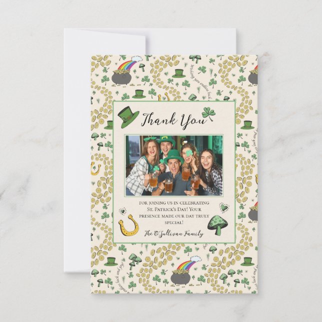 Green & Cream St Patricks Irish Thank You Card (Front)