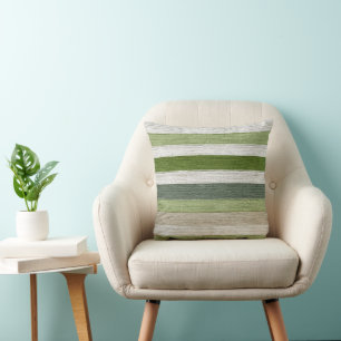 Green & Cream Striped Pattern Cushion