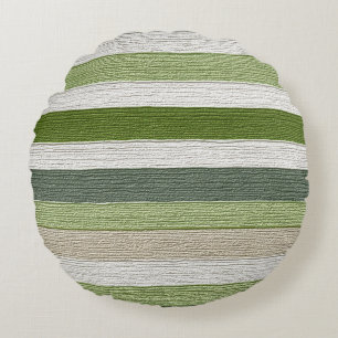 Green & Cream Striped Pattern Round Cushion