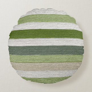 Green & Cream Striped Pattern Round Cushion