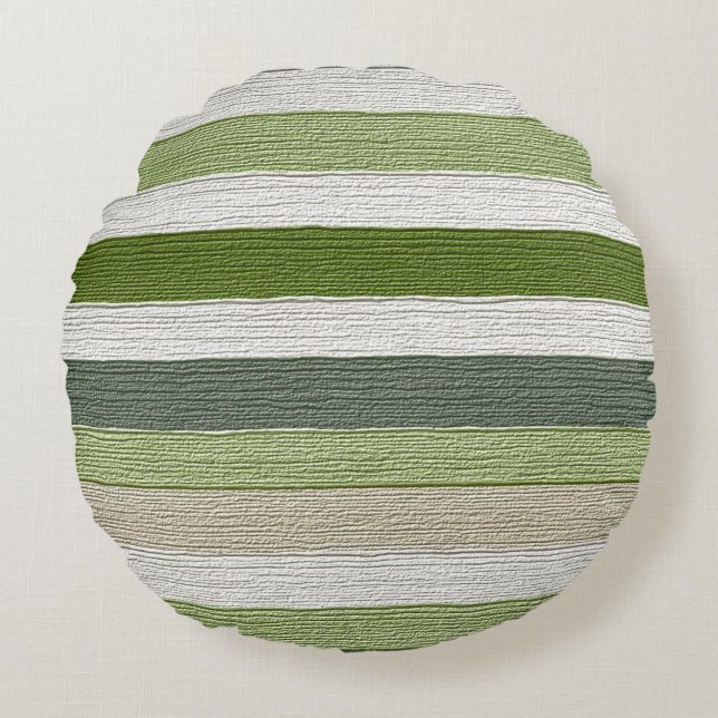 Green & Cream Striped Pattern Round Cushion (Front)