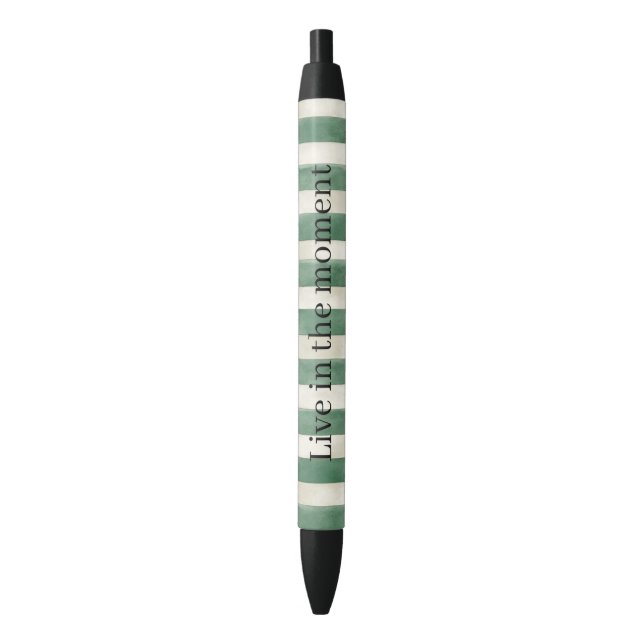 Green Cream Stripes Christmas Black Ink Pen (Front Vertical)