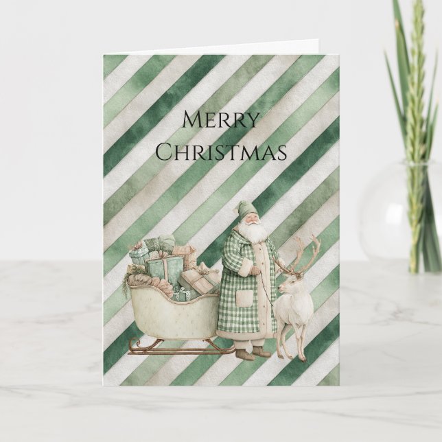 Green Cream Stripes Christmas Tree Card (Front)