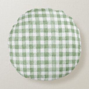 Green Cream White Plaid Red Stripes Round Cushion