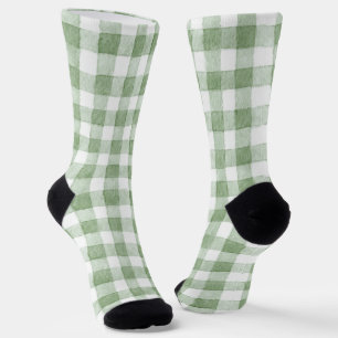 Green Cream White Plaid Stripes Socks