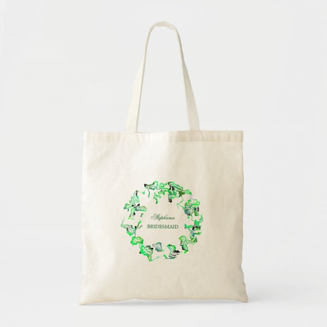 Green Crest Custom Name Weddings Bridesmaid Favour Tote Bag (Front)