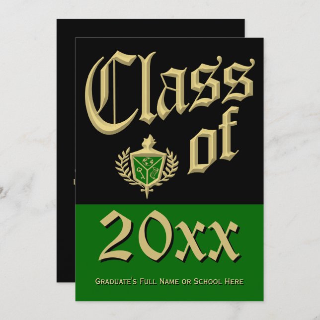 Green Crest Graduation Announcement (Front/Back)