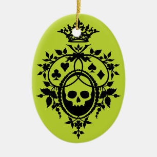 Green Crest with Skull and Cardsuits Ceramic Ornam Tree Decoration
