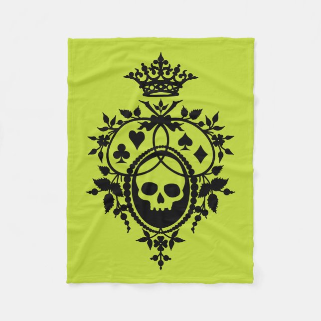 Green Crest with Skull and Cardsuits Fleece Blanke (Front)