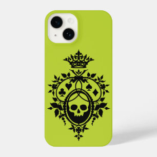 Green Crest with Skull and Cardsuits iPhone 14 Cas iPhone 14 Case