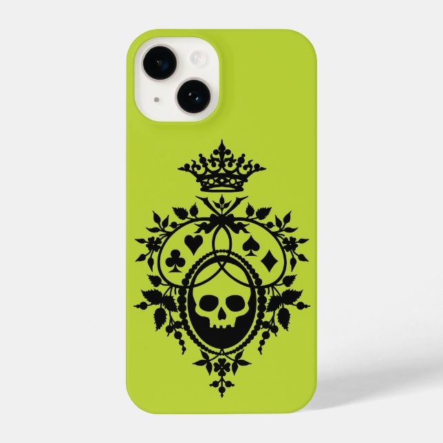 Green Crest with Skull and Cardsuits iPhone 14 Cas iPhone Case (Back)