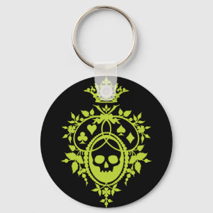 Green Crest with Skull and Cardsuits Keychain