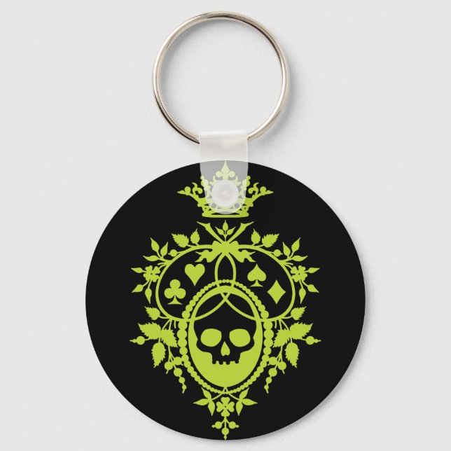 Green Crest with Skull and Cardsuits Keychain (Front)