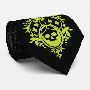 Green Crest with Skull and Cardsuits Neck Tie